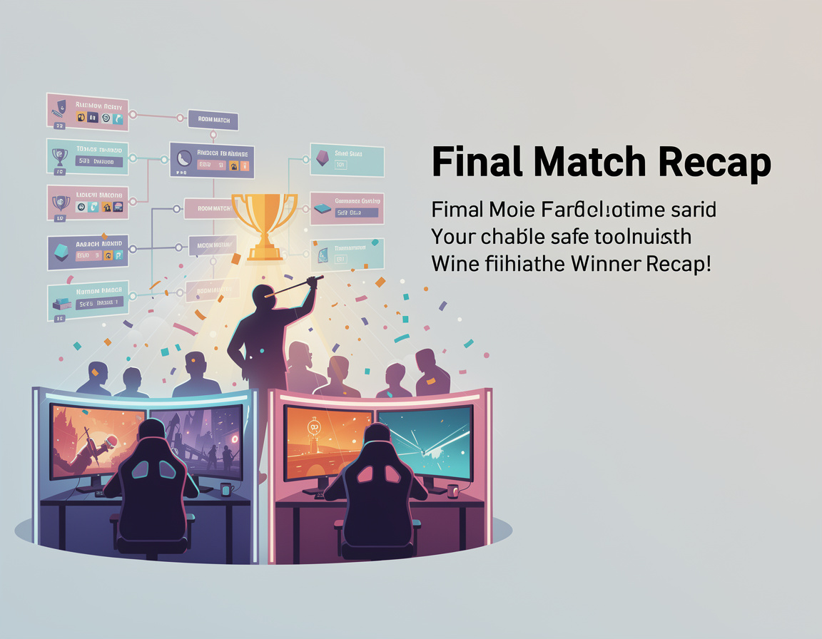 Ilustrasi recap final dan highlight pemenang yang aman dipublikasikan untuk turnamen game online semangat88 dengan bracket dan room match